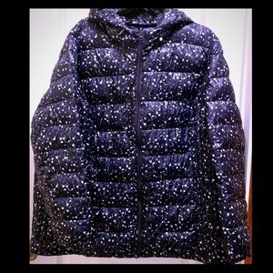Navy printed Plus Size Packable Puffer Coat